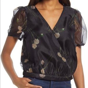 MADEWELL Silk Organza Puff Sleeve Wrap Top